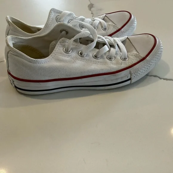 Converse White Canvas Sneakers with Red and Blue Trim - Picture 3 of 7